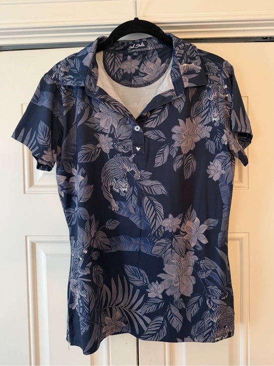 Bad Birdie Tops - Bad Birdie Navy Floral Crouching Tiger Polo Golf Top large